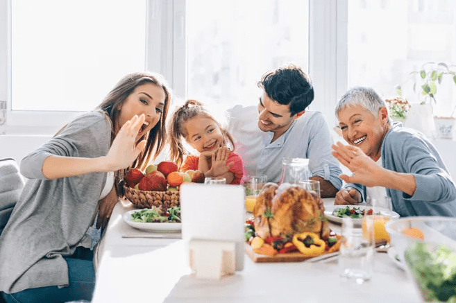 Family having fun while having food