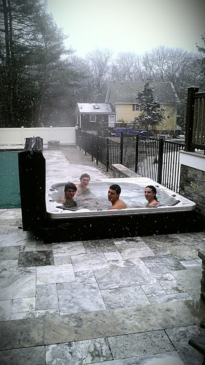 group of friends in hot tub